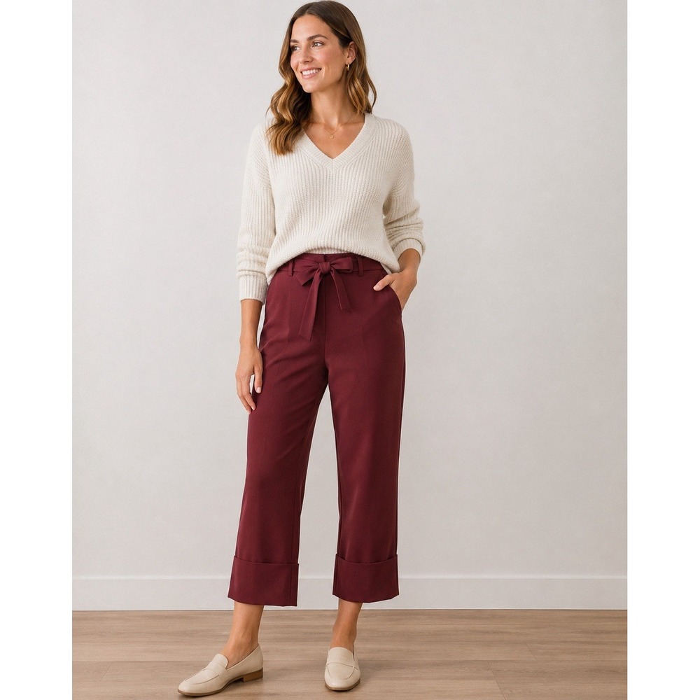 CLUB MONACO Women's Burgundy Wool-Blend Wide-Leg Dress Pant SZ 2